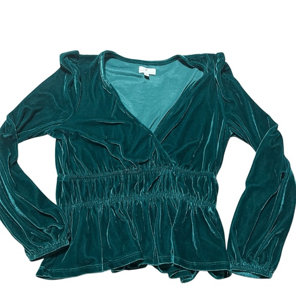 Velvet Long sleeve Ruched Blouse Deep Rich Teal Size Medium Y2K Holiday Party - Picture 1 of 8